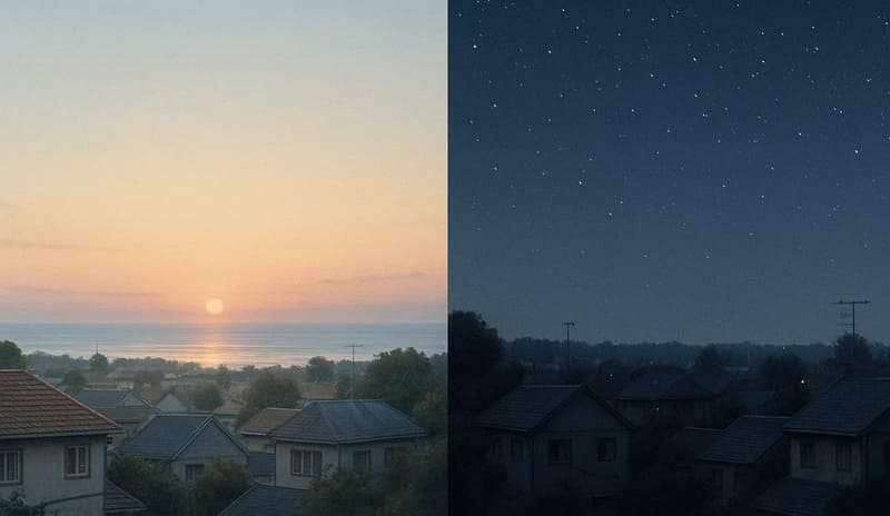 早朝と夜中の画像