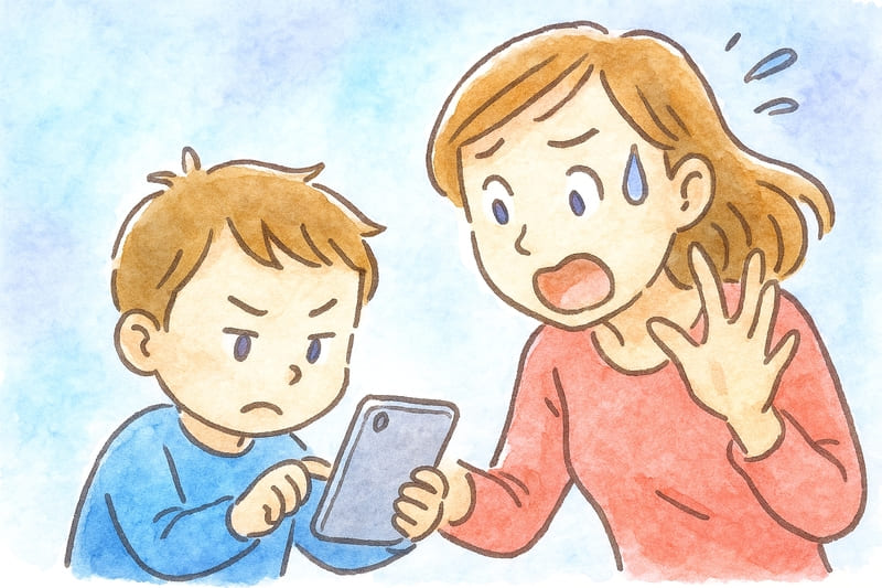 子供に勝手にスマホをいじられて焦る母親