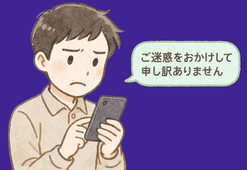 固い顔で「ご迷惑をおかけして申し訳ありません」とLINEを送る男性