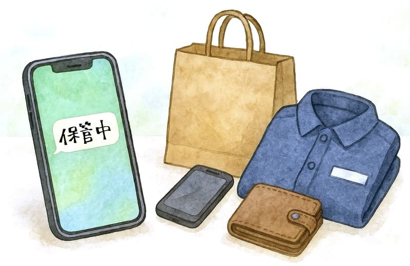 保管されるスマホや財布、制服、紙袋